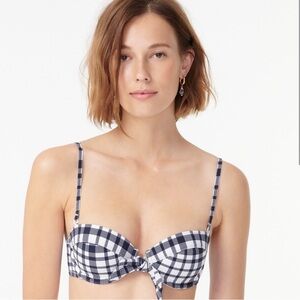 J Crew Tie Front Bikini Top in Marine Plaid